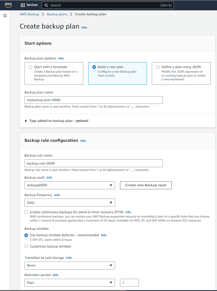 Create backup plan