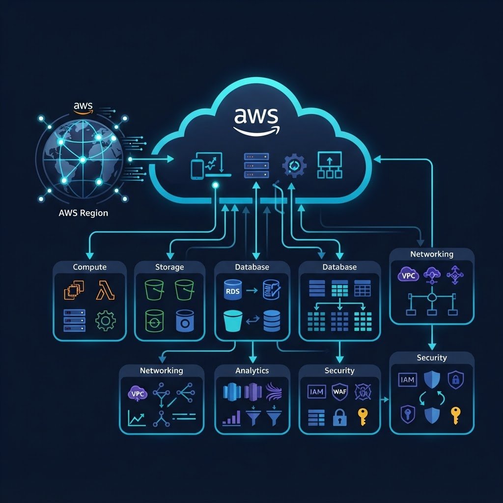 AWS Cloud Practitioner labs console dashboard with free tier services