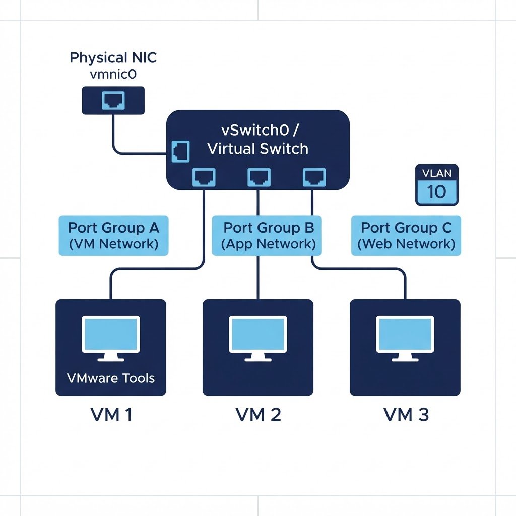 Manage virtual networks in ESXi with vSwitches and port groups