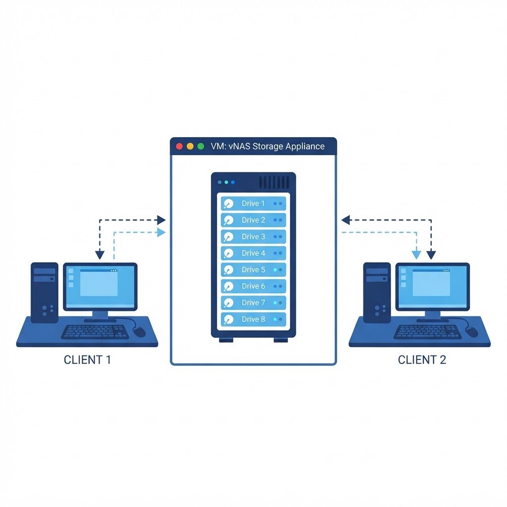 Create a virtual NAS device diagram with shared storage